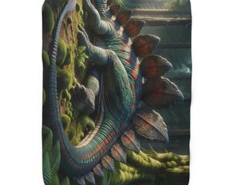 Headless Stegosaurus Sherpa Blanket, Cozy Fleece Throw for Kids, Jurassic Theme Bedding,