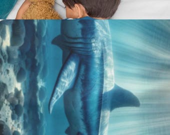 Headless Megalodon Dinosaur Sherpa Fleece Blanket, Unique Soft Cozy Throw, Velvety Plush Bedding, Pre-constructed, 3 Sizes Available