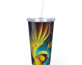 Aries Bird Design Tumbler with Straw: Colorful Eco-Friendly Drinkware