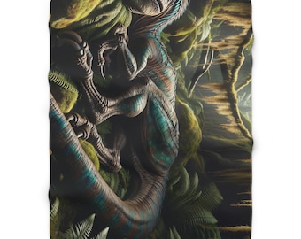 Headless Velociraptor Sherpa Blanket - Quirky Dinosaur Throw