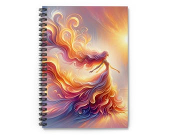 Sunrise Art Spiral Notebook, Woman with Flowing Dress, Ruled Line