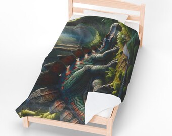 Stegosaurus Velveteen Plush Blanket | Dinosaur Nature Illustration