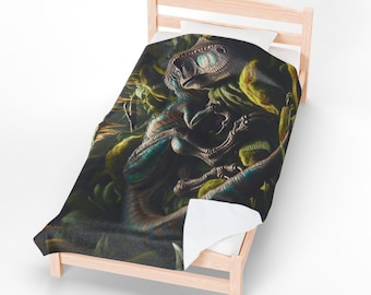 Velociraptor Plush Blanket – Dinosaur Lover's Cozy Throw