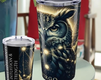 Virgo Owl Tumbler: 20oz Stainless Steel Astrology Travel Mug