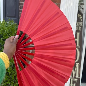 Boots On Ground Line Dancing Hand Fan - Red Clack Fan With Red Handle, Solid Color Hand Fan, Decorative Hand Fan, Festival Folding Fan