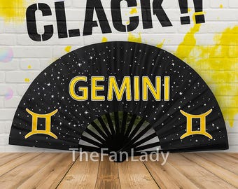 Gemini Zodiac Hand Fan -  Celestial Handheld Fan, Astrology Folding Fan for Gemini Sign, Line Dancing Clack Fan, Gemini Birthday Gift