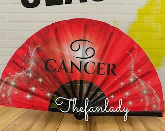 Cancer Zodiac Folding Fan - Starry Cosmic Hand Fan, Red Clack Fan for Line Dancing, Elegant Hand Fan, Decorative Fan Celestial Birthday Gift