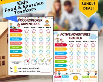 Può includere: Schede di tracciamento alimentare ed esercizio stampabili per bambini. I tracker presentano stelle colorate e un sistema di obiettivi settimanali e mensili. Il tracker alimentare ha una sezione per registrare quante stelle sono state guadagnate ogni settimana. Il tracker di esercizio ha una sezione per registrare idee di esercizio.
