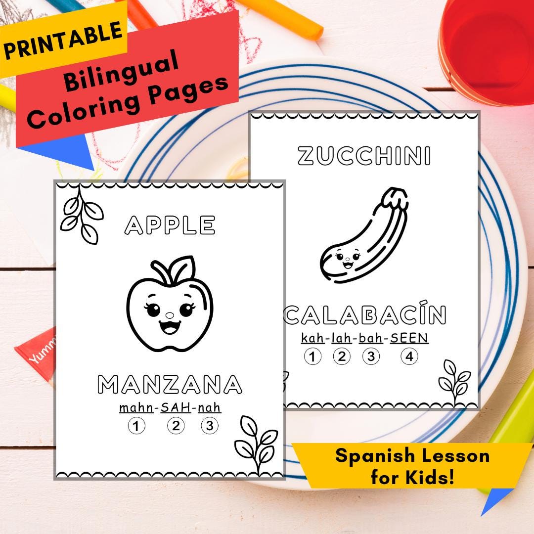 Bilingual English Spanish Coloring Pages for Kids: Spanish Lesson Plus ...