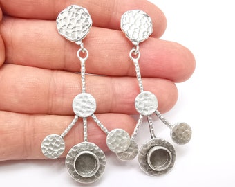 Hammered Earring Blank, Earring Dangle Base, Ear Settings Resin Bezel, Cabochon Mounting, Antique Silver Plated Brass (8mm blanks) G35436