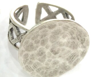 Verstellbarer Ringrohling, (20 mm Rohling) Antikes versilbertes Messing G3792