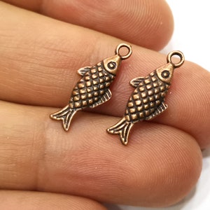 Fish (Double Sided) Charms Antique Copper Plated Charms (20x8mm)  G18174