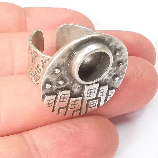 Stadsring blanco setting, cabochonbevestiging, verstelbare ringbasis van hars, antiekzilveren ingelegde ring mozaïek ringrand (8 mm) G28610