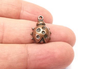 May include: A copper-colored ladybug charm with black spots and a loop for attaching to a necklace or bracelet.