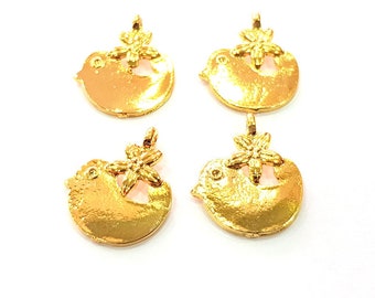 4 Bird Charm Gold Plated Charm Gold Plated Metal (19x16mm)  G12202