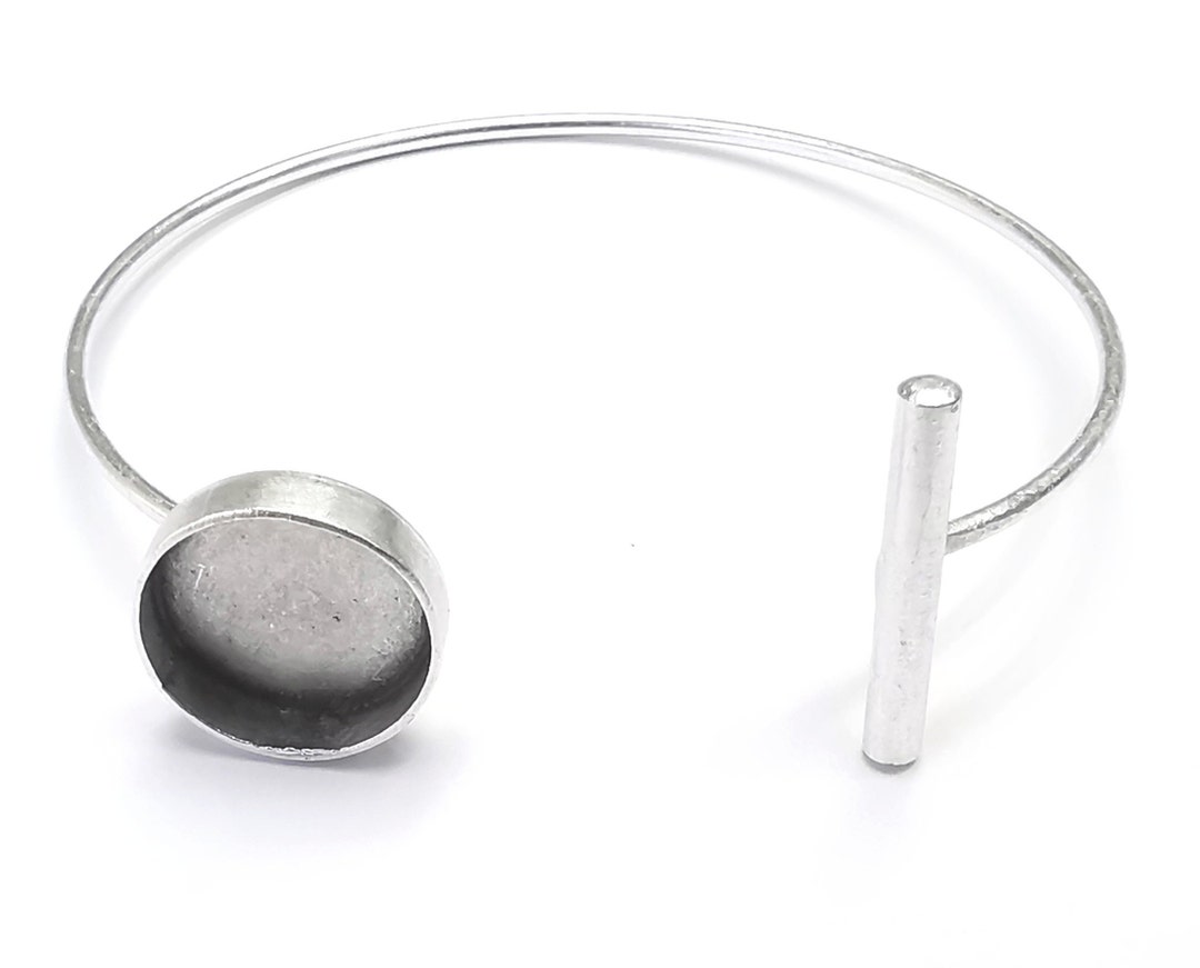 Rod Bracelet Blank Resin Cuff Dry Bezel Cabochon Base Adjustable Antique Silver Plated Brass 14mm Blank G27330 Etsy