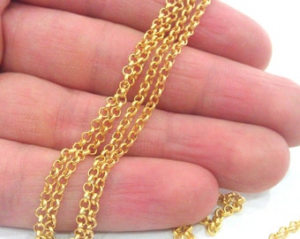 Gold Rolo Chain Gold Plated Rolo Chain 1 Meter - 3.3 Feet  (2.5 mm)   G9812