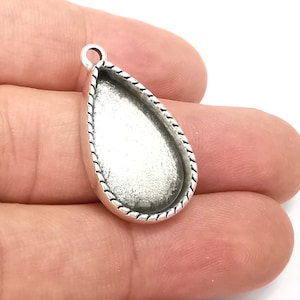 Drop Charms-hänge, hartsämne, inläggningar, mosaikram, cabochonbasblomfattningar antikpläterade (24 x 14 mm) G28453