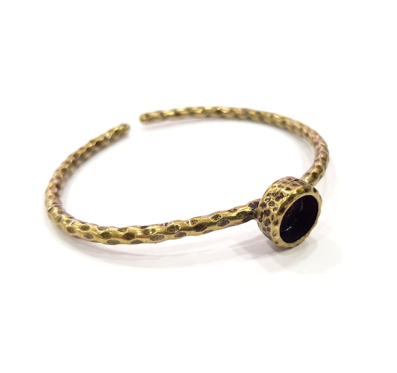 8mm G16014 Bracelet Blank Cuff Bezel Resin Bangle inlay Blank Glass Cabochon Base Bezel Hammered Adjustable Antique Bronze Bracelet