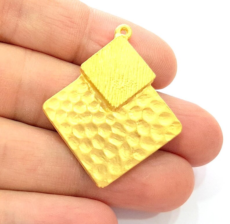 Gold Pendant Gold Plated Hammered Pendant 42x35mm G7958 image 2