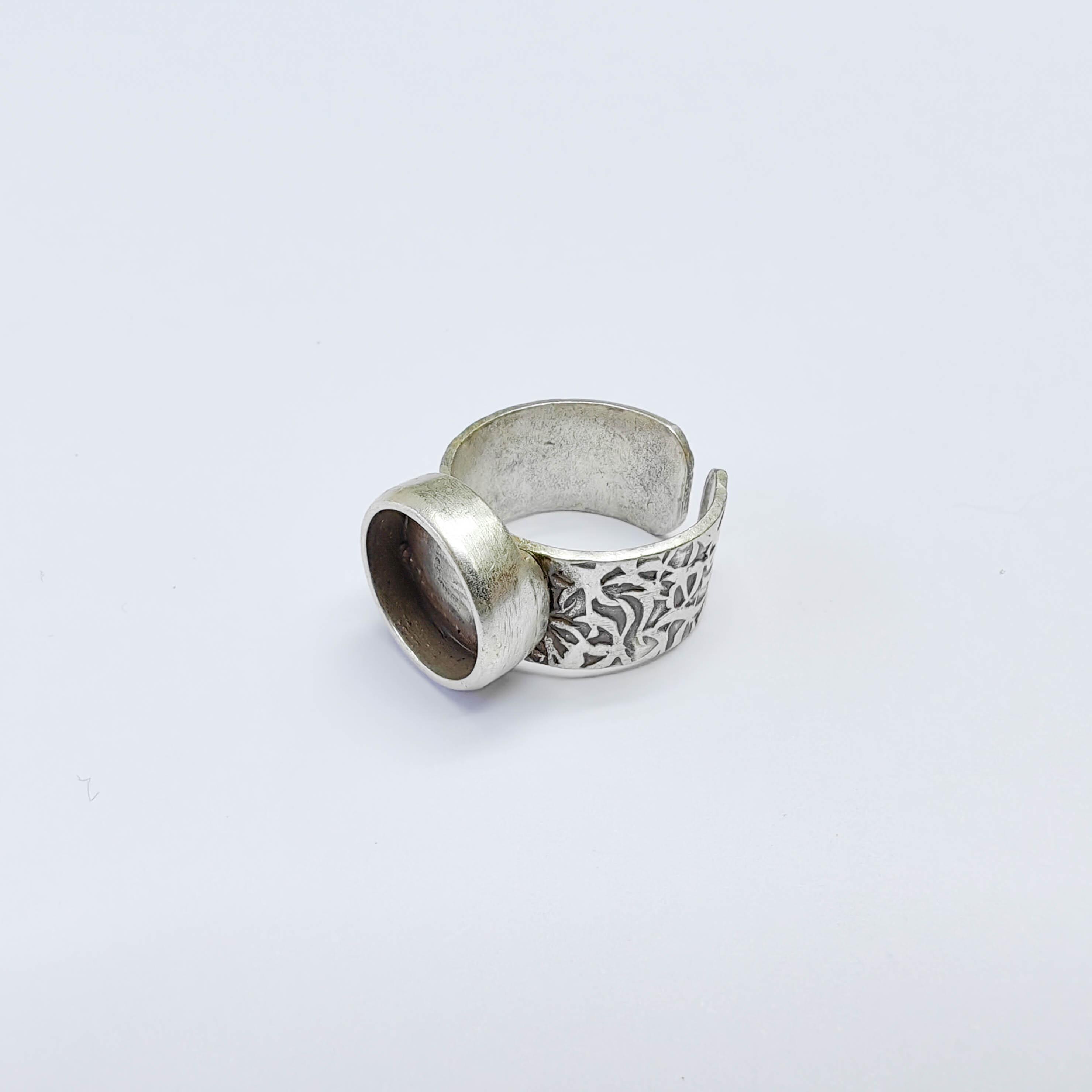 Adjustable Ring Base, 12mm Bezel Ring, Antique Silver Plated Brass