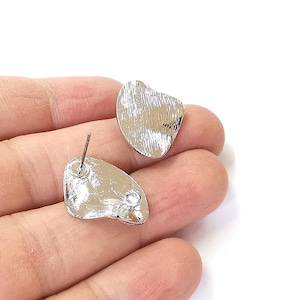 Leaf wavy brushed earring base wire with hoop silver plated brass findings 1 Pairs (22x17mm) G24265