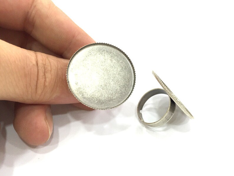 Antique Silver Plated Brass Adjustable Ring Blank G3976 5 Pcs 25mm