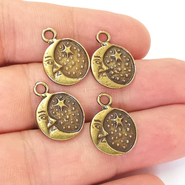 10 Moon Star Charm Antique Bronze Plated Charms (19x14mm) G23241