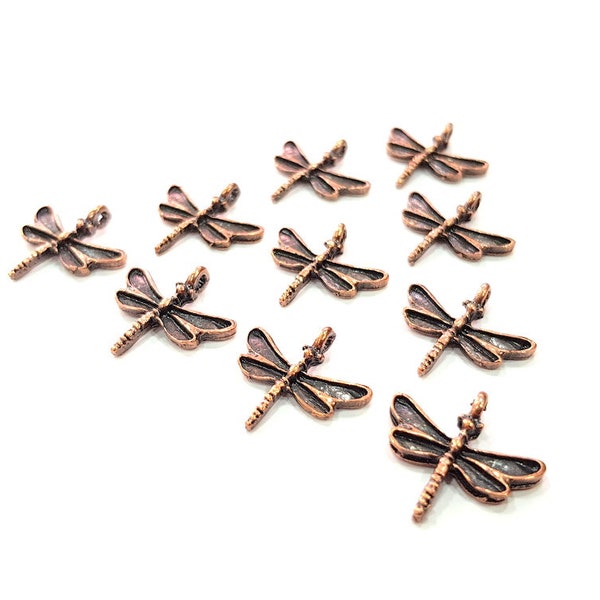 10 Dragonfly Charm Antique Copper Charm Antique Copper Plated Metal (19x18mm) G12222