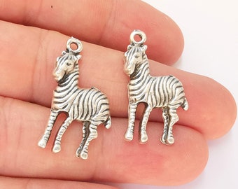 4 Zebra Charms Antique Silver Plated Charms (30x17mm)  G22736