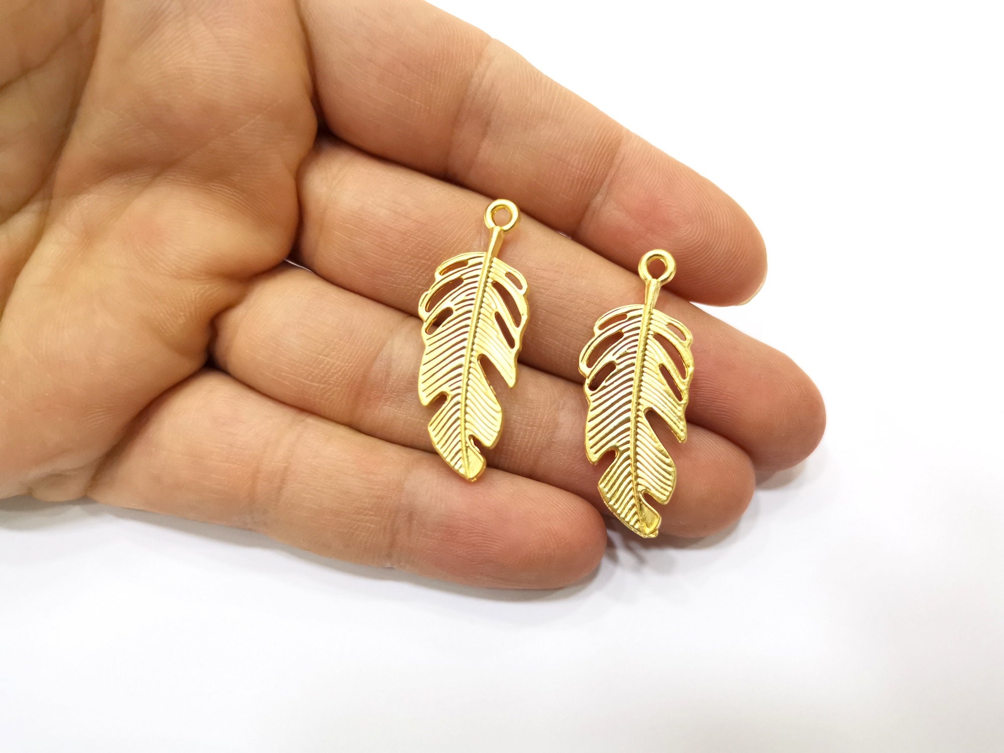 Kyuさま専用　Chapado en Laton ゴールドコンビ　二級品 2 Leaf Charms Gold Plated Charms (39x35mm) G17995 - Etsy