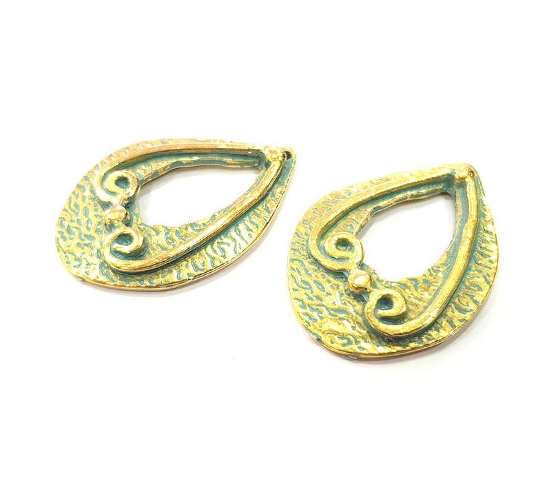 2 Blue Patina Charms Verdigris Charms Antique Blue Charms G9953 Faux Patina over Antique Bronze Tone 43x30mm