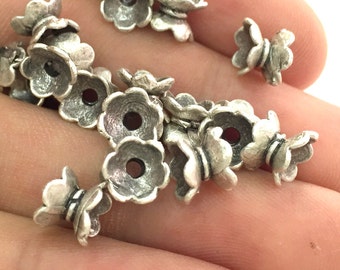 4 Silver Spacer Beads Antique Silver Plated Brass   Rondelle Beads 7x6 mm  G3821