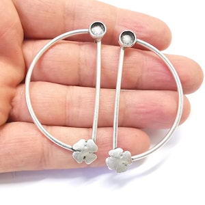 Half Circle Four Leaf Clover Silver Earring Set Base Wire Antique Silver Plated Brass Earring Base (6mm blank) G27083