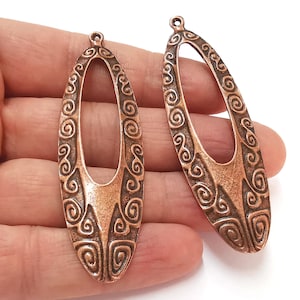 2 Swirl oval charms Antique copper plated charms (73x23mm) G25041