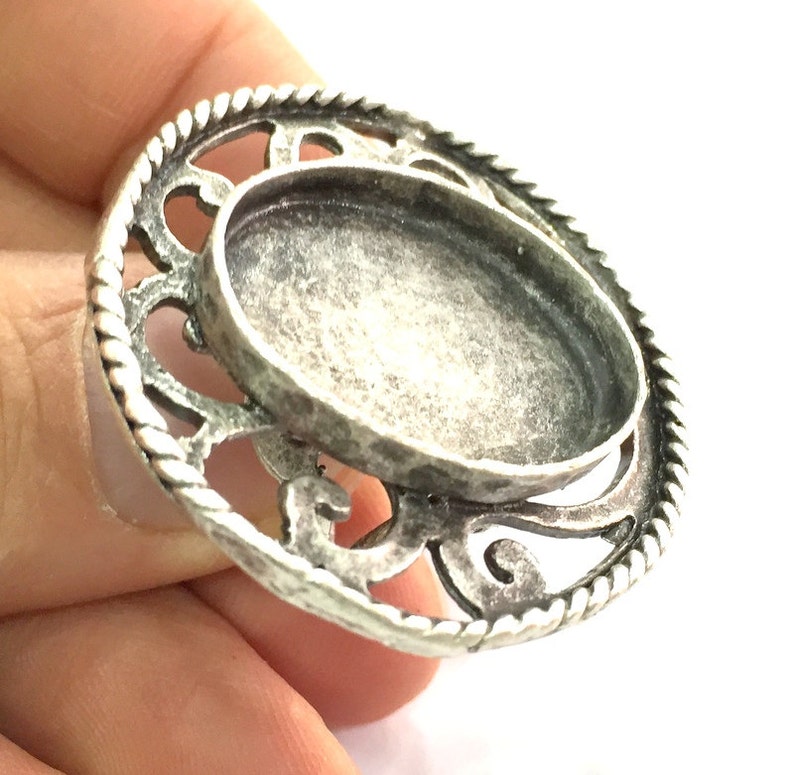 25x18mm blank Silver Ring Blank Ring Settings Ring Bezel Base Cabochon Mountings Adjustable Antique Silver Plated Brass G5293
