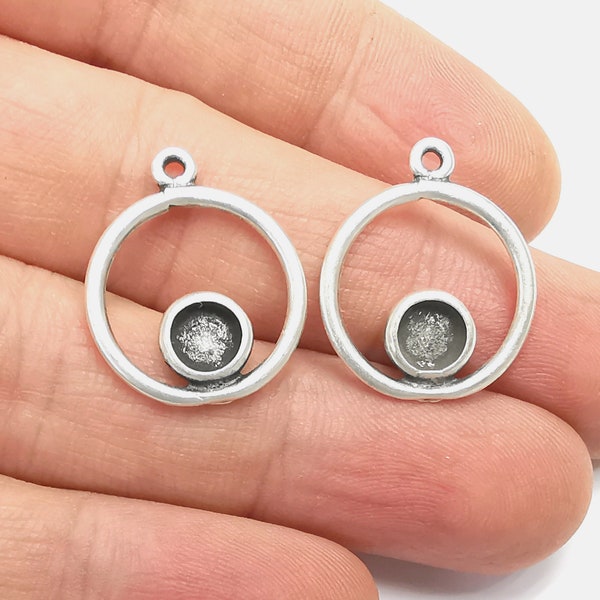 Silver Pendant Bezel Blank Earring Component Antique Silver Plated Blanks (6mm Blank) G8633