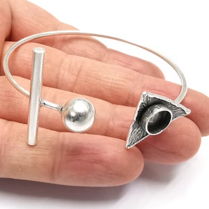 Rod Ball Head Bracelet Blank Resin Cuff Dry Bezel Cabochon Base Adjustable Antique Silver Plated Brass (8mm Blank) G27303