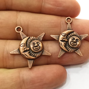 5 Sun,Moon and Star Charms Antique Copper Plated Charms (27x24mm)  G18248