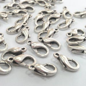 10 Silver Clasp Lobster Clasp Antique Silver Plated Lobster Clasps , Findings 12x6 mm G20123 image 1