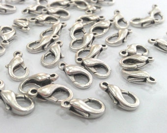 10 Silver Clasp Lobster Clasp Antique Silver Plated  Lobster Clasps , Findings (12x6 mm)  G20123