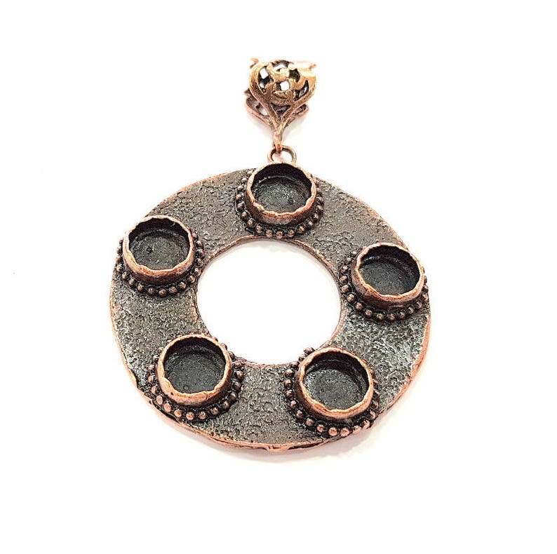 2 Copper Pendant Blank Mosaic Base inlay Blank Necklace Blank Resin Mountings Antique Copper Plated Metal G17052 8 mm round blank