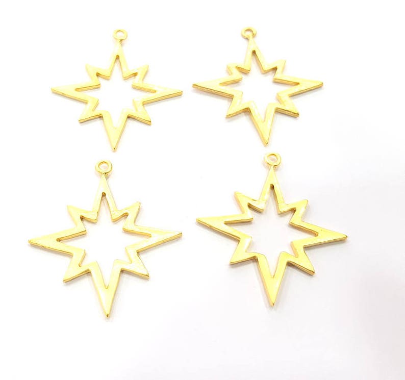 2 North Star Charm Gold Charm Gold Plated Charms 38x33mm - Etsy