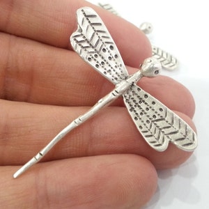 Dragonfly Pendant Antique Silver Plated Brass 40x35mm  G10789