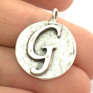 Letter G Charm Initials  , Antique Silver  Plated Brass G4857