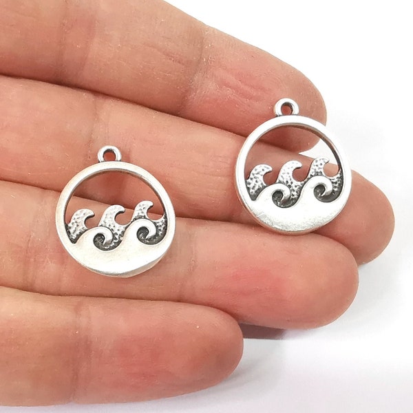 Sea waves charms Antique silver plated charms (23x20mm)  G24136