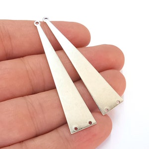 2 Triangle Charms Connector Antique Silver Plated Brass (60x13mm) G22394