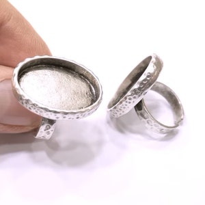 Ring Blank Setting Hammered Ring Base Bezel inlay Ring Backs Glass Cabochon Mounting Adjustable Antique Silver Plated Ring (25x18mm ) G21040