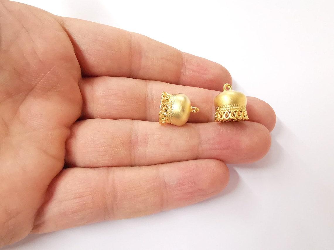 4 Gold End Caps Findings Tassel Caps Cone Gold Plated Brass Etsy