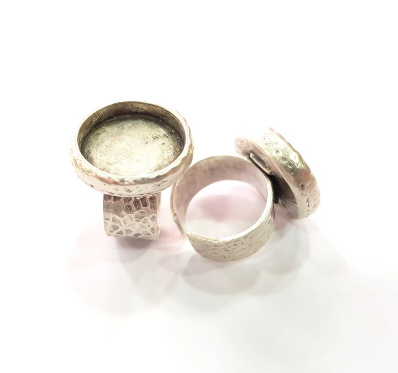 G20119 Ring Blank Setting Resin Dry Flower Base Hammered Ring Bezel inlay Back Glass Cabochon Mounting Adjustable Antique Silver Ring 18mm